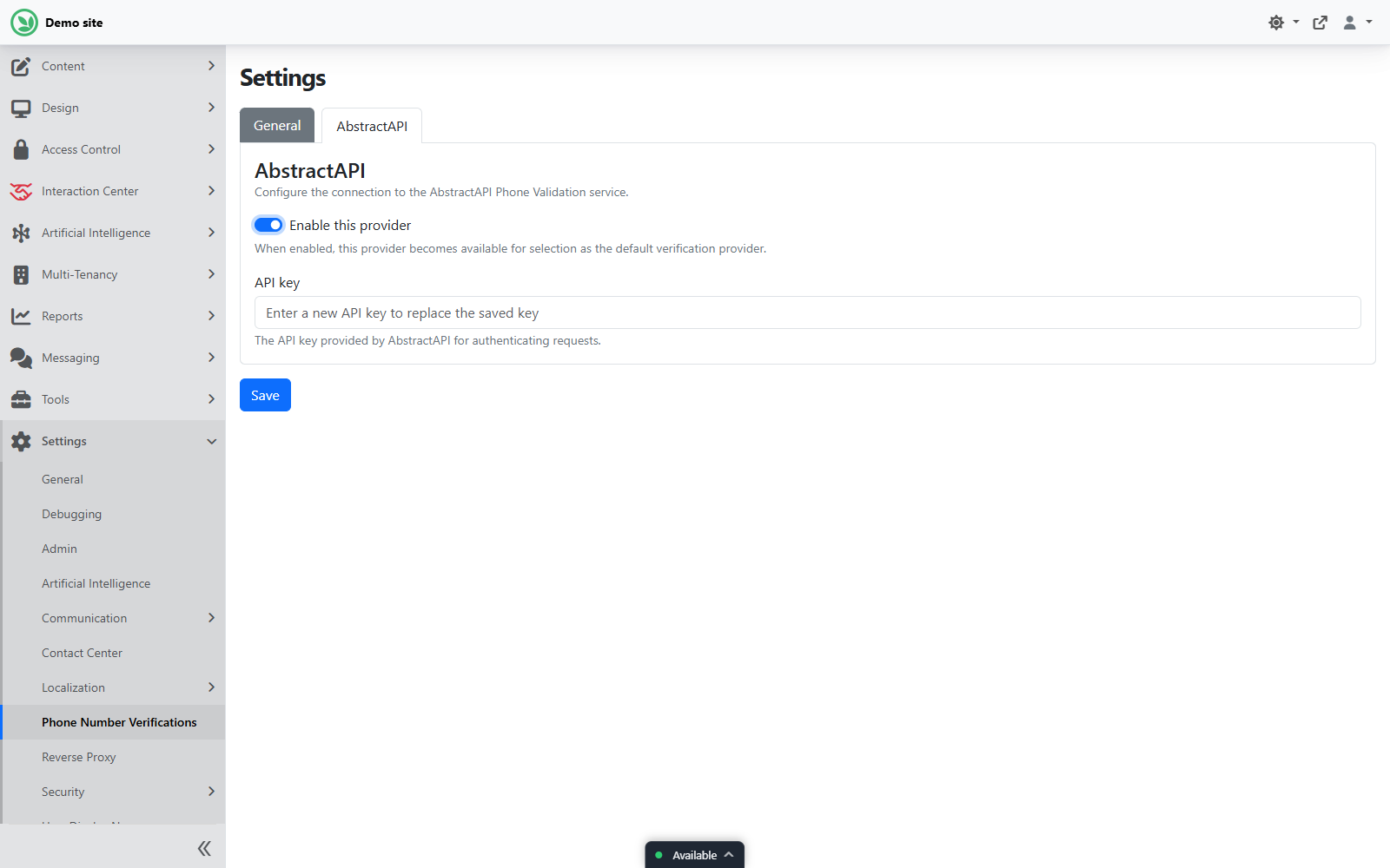 Provider settings tab