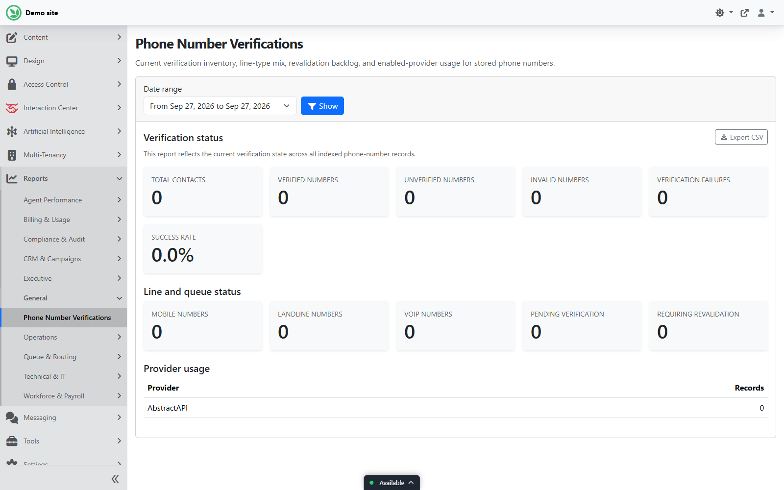 Phone number verifications report dashboard